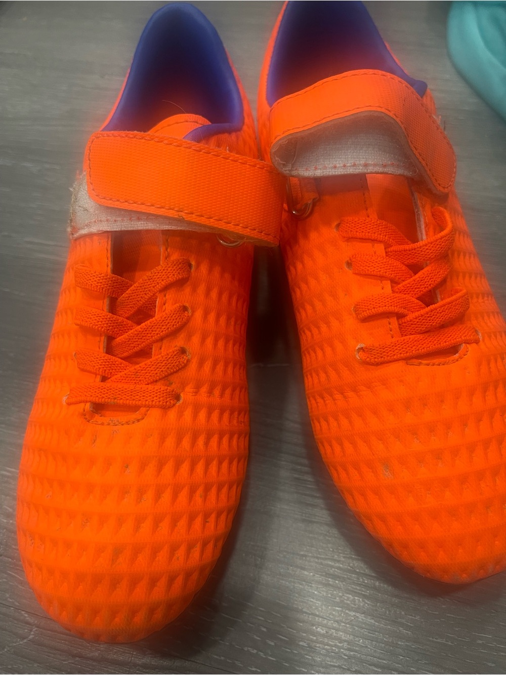 Kids Bright Orange Athletic Sneakers with Hook-and-Loop Strap cleats